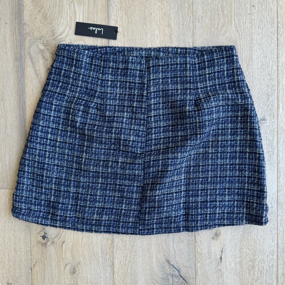 🆕 Lulu’s Executive Aesthetic Shiny Navy Blue Pearl Tweed Skirt - Picture 3 of 3